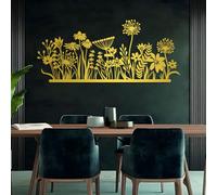 Décoration Murale Minimaliste et Abstraite en métal pour Salon, Fleurs en métal, Fleurs Sauvages, Fleurs murales en métal, Art Mural champêtre, Art Mural Floral, pour Chambre, intérieur/extérieur (Or