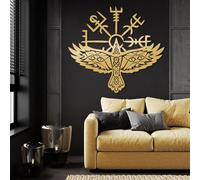 Décoration Murale Minimaliste Moderne en métal, Aigle Viking Nordique, Symbole de la mythologie Nordique, pour la Maison ou l'extérieur (doré, 54 x 60 cm)