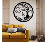 Décoration Murale Minimaliste Moderne en métal, Arbre de Vie Abstrait Rond, pour Chambre à Coucher, Cadeau de Pendaison de crémaillère (Noir 28"x28"|70x70cm)