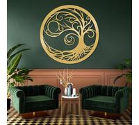 Décoration Murale Minimaliste Moderne en métal, Arbre de Vie Abstrait Rond, pour Chambre à Coucher, Cadeau de Pendaison de crémaillère (Or 60 x 60 cm)