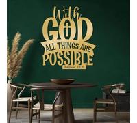 Décoration Murale Minimaliste Moderne en métal « avec Dieu, Tout est Possible », Verset biblique, Art chrétien inspirant, à Suspendre, Religieux (Or, 90 x 80 cm)