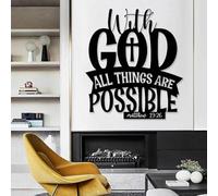 Décoration Murale Minimaliste Moderne en métal « avec Dieu, Tout est Possible », Verset biblique, Inspiration chrétienne, à Suspendre, Religieux (Noir, 60 x 53 cm)