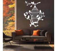 Décoration Murale Minimaliste Moderne en métal, Cage à Oiseaux, Oiseaux sur Une Branche, Nature, à Suspendre dans Un Arbre, décoration pour Salon (Blanc, 90 x 70 cm)