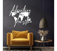 Décoration Murale Minimaliste Moderne en métal, Carte du Monde « L'Aventure Vous Attend », Grande œuvre d'art représentant Une Carte du Monde, décoration intérieure pour la Maison ou Le Bureau (Blanc