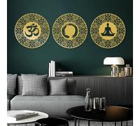 Décoration Murale Minimaliste Moderne en métal, Ensemble de 3 pièces : Mandala Om, Bouddha, Cercle Enso, méditation Zen, Art du Yoga, spiritualité, décoration Murale pour Salon, Cadeau Yoga (doré, 23