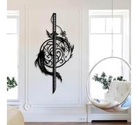 Décoration Murale Minimaliste Moderne en métal, Motif Katana de Poisson Koi, Art Japonais, Poissons, épée Suspendue, décoration pour Salon (Noir, 76 x 37 cm)