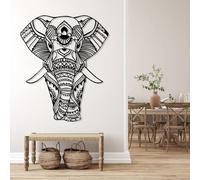 Décoration Murale Minimaliste Moderne en métal, Motif Mandala éléphant, Style bohème, Grand Format, pour Salon (Noir, 79 x 105 cm)