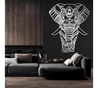 Décoration Murale Minimaliste Moderne en métal, Motif Mandala éléphant, Style bohème, Grand Format, pour Salon (argenté, 79 x 105 cm)
