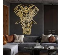 Décoration Murale Minimaliste Moderne en métal, Motif Mandala éléphant, Style bohème, Grand Format, pour Salon (doré, 79 x 105 cm)