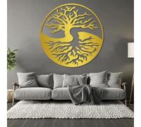 Décoration Murale Minimaliste Moderne en métal représentant l'arbre de Vie, Arbres, Cercle de Vie - Décoration Murale pour Salon, Chambre, Bureau (Or, 90 x 90 cm)