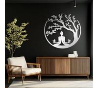 Décoration Murale Minimaliste Moderne en métal représentant l'arbre de Vie de Bouddha, Bouddha, Arbre de Vie, Méditation Zen, Décoration Murale spirituelle pour Salon, Décoration intérieure (Argent,