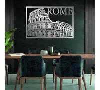 Décoration Murale Minimaliste Moderne en métal, représentant Le Colisée de Rome, l'art, l'architecture européenne de l'Italie Antique et l'histoire (Argent, 76 x 51 cm).
