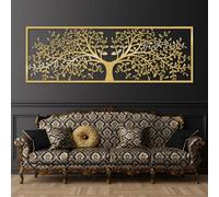 Décoration Murale Minimaliste Moderne en métal représentant Un Arbre de Vie, la Nature et la Famille (Or 40 x 121 cm)