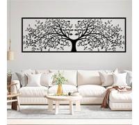 Décoration Murale Minimaliste Moderne en métal représentant Un Arbre de Vie, Une Nature et Une Famille, à Suspendre pour la Maison (Noir 10" x 30" | 25 x 76 cm)