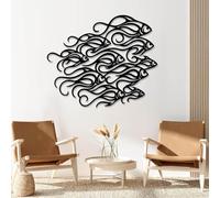 Décoration Murale Minimaliste Moderne en métal représentant Un Banc de Poissons, Une Famille Abstraite de Poissons, Une Ligne côtière à Suspendre pour la Salle de Bain (Noir, 60 x