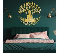 Décoration Murale Minimaliste Moderne en métal représentant Un Bouddha et l'arbre de Vie. Décoration Murale inspirée de l'hindouisme, du Yoga et de la méditation. Idéale pour la décoration du Salon,