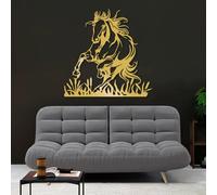 Décoration Murale Minimaliste Moderne en métal représentant Un Cheval, Style Western, Art équestre, Cheval Sauvage, décoration Murale animalière, Style Ferme, décoration Murale pour Salon (Or, 70 x 7