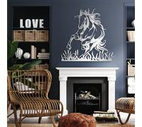 Décoration Murale Minimaliste Moderne en métal représentant Un Cheval, Style Western, Art équestre, Cheval Sauvage, décoration Murale animalière, Style Ferme, décoration Murale pour Salon (Argent, 70