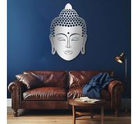 Décoration Murale Minimaliste Moderne en métal représentant Un Visage de Bouddha, idéale pour la méditation dans Un Salon, Une Chambre, Un Studio de Yoga ou Une Salle de méditation (Argent, 105 x 69