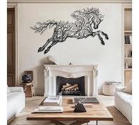 Décoration Murale Minimaliste Moderne en métal, Sculpture Abstraite représentant Un Arbre, Un Cheval et des Feuilles (Noir, 64 x 121 cm). Idéale pour Une Maison de Campagne ou comm
