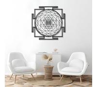 Décoration Murale Minimaliste Moderne en métal, Sculpture géométrique Sri Yantra, Symbole de géométrie sacrée, Cadeau de Pendaison de crémaillère (Noir 47 x 47 cm)