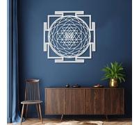 Décoration Murale Minimaliste Moderne en métal, Sculpture géométrique Sri Yantra, Symbole de géométrie sacrée, Cadeau de Pendaison de crémaillère (Blanc 70 x 70 cm)