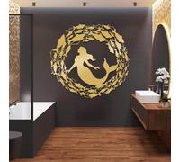 Décoration Murale Minimaliste Moderne en métal Sirène, Art, Banc de Poissons Océan, Décoration de Plage, Panneau de biologie Marine, Décoration de Salle de Bain (Or, 80 x 75 cm)