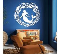 Décoration Murale Minimaliste Moderne en métal Sirène, Art, Banc de Poissons Océan, Décoration de Plage, Panneau de biologie Marine, Décoration de Salle de Bain (Blanc, 80 x 75 cm)