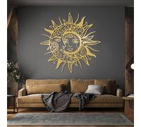 Décoration Murale Minimaliste Moderne en métal, Soleil et Lune, Symbole céleste bohème et Mystique d'extérieur (doré, 60 x 60 cm)