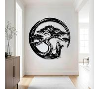 Décoration Murale Minimaliste Moderne en métal, Style Japonais, bonsaï, samouraï, Nature Asiatique, à Suspendre, pour Salon ou Chambre (Noir, 47 x 47 cm)
