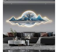 Décoration murale moderne 120 x 40 cm, sculpture murale avec alimentation et éclairage LED, tableau créatif à suspendre avec port USB et crochets métalliques pour salon.(A)