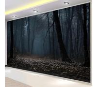 Décoration murale moderne 3D intissé noir, motif forêt sombre, 250 cm x 175 cm, idéale comme fond de télévision pour chambre, salon ou chambre d'enfant. Affiche - Giclee - Tableau sans cadre