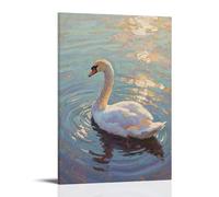 Décoration murale moderne à suspendre avec un cygne glisse, laissant des ondulations derrière - 20 x 30 cm