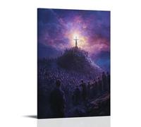 Décoration murale moderne à suspendre Christ on the Mount, Blessing Those Who Mourn, While Light Pours from The Sky And Thousands Listen in Breathless Silence 40 x 60 cm