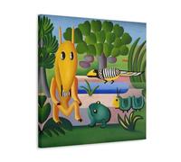 Décoration murale moderne brésilienne 2_A Cuca par Tarsila Do Amaral - Poster coloré avec créatures mythiques et feuillage tropical - Art mural moderne pour chambre à coucher familiale avec cadre