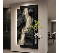 Décoration Murale Moderne en Forme De Poisson, Sculpture 3D avec Éclairage, Vase en Verre Et Plante Verte Artificielle, Applique Murale Neuf Poissons pour Salon(Black,50 * 100cm)