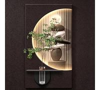 Décoration murale moderne en relief de grès 3D avec éclairage LED (végétation artificielle dans des vases en verre), idéale pour les entrées et les couloirs (Noir 1, 60 x 120 cm / 23,6 x 47,2 pouces).
