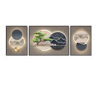 Décoration murale moderne encadrée à 3 panneaux, art mural de montagne pour salon, peinture éclairée par LED