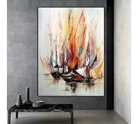 Décoration murale moderne et abstraite représentant un paysage marin à la voile, imprimée en haute définition sur toile Idéale pour la maison, la chambre ou le salon 40x60cm(16x24inch) Cadre interne