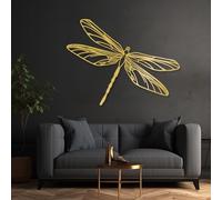 Décoration Murale Moderne et Luxueuse en métal représentant Une Libellule, Insecte géant, décoration pour fêtes, à Suspendre à l'intérieur ou à l'extérieur, décoration Nature pour Salon (Or, 76 x 48