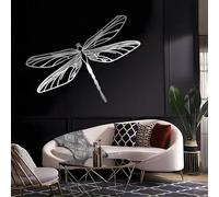 Décoration Murale Moderne et Luxueuse en métal représentant Une Libellule, Insecte géant, décoration pour fêtes, à Suspendre à l'intérieur ou à l'extérieur, décoration Nature pour Salon (Argent, 109
