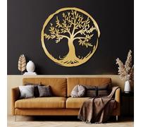 Décoration Murale Moderne et Minimaliste en métal, Arbre de Vie, Famille Zen, Ronde, pour Chambre (Or 80 x 80 cm)