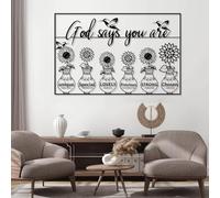 Décoration Murale Moderne et Minimaliste en métal, Inspiration chrétienne, versets bibliques « Dieu Dit Que tu ES » (Noir 58 x 90 cm)