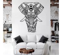 Décoration Murale Moderne et Minimaliste en métal, Motif Mandala éléphant, Style bohème, Grand Format, pour Salon (Noir, 45 x 60 cm)