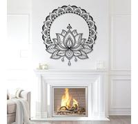 Décoration Murale Moderne et Minimaliste en métal, Motif Mandala Fleur de Lotus, Art, Fleurs, spiritualité, Suspension pour Salle de Yoga et de méditation (Noir, 60 x 55 cm)