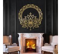 Décoration Murale Moderne et Minimaliste en métal, Motif Mandala Fleur de Lotus, Art, Fleurs, spiritualité, Suspension pour Salle de Yoga et de méditation (doré, 60 x 55 cm)