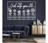 Décoration Murale Moderne et Minimaliste en métal, Style chrétien inspirant, versets bibliques « Dieu Dit Que tu ES » (Blanc 58 x 90 cm)