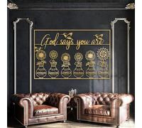 Décoration Murale Moderne et Minimaliste en métal, Style chrétien inspirant, versets bibliques « Dieu Dit Que tu ES » (Or 58 x 90 cm)