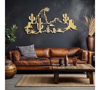 Décoration Murale Moderne et Minimaliste en métal, thème Paysage désertique, Cactus dynamiques du sud-Ouest, suspensions pour Salon (doré, 90 x 45 cm)