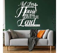 Décoration Murale Moderne et Minimaliste en métal, Verset biblique, Josué 24:15, « Quant à Moi et à ma Maison », Croix chrétienne à Suspendre, décoration intérieure (Blanc, 100 x 1